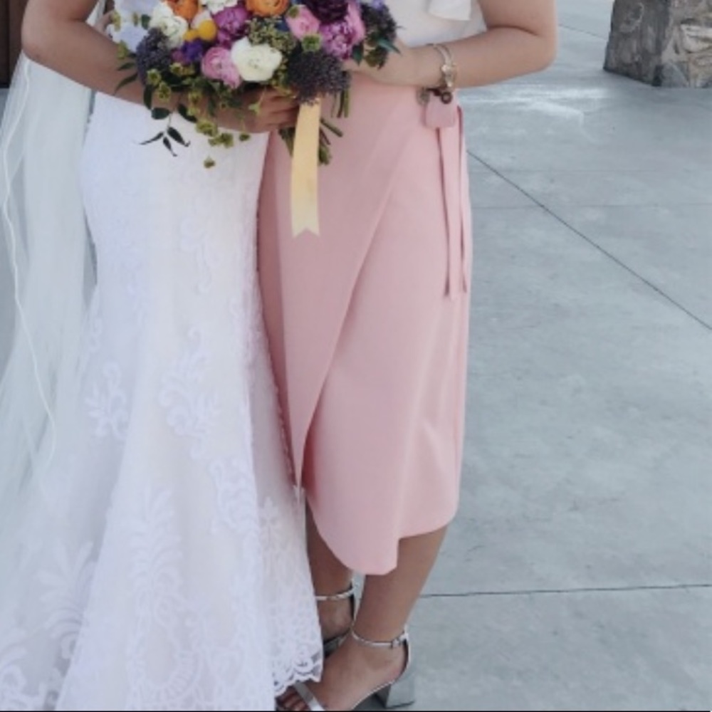 Pink wrap midi skirt